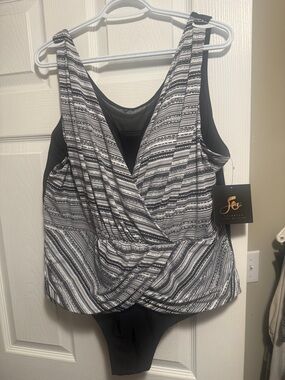 Sea Brand Black & White Striped Surplice Bodysuit